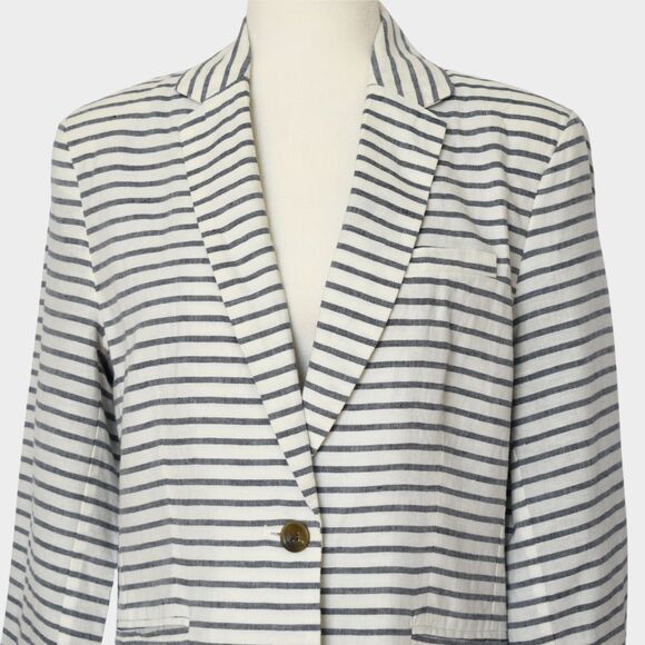 GAP Women's Linen Blend Striped Preppy Single Button Blazer Blue White Size 10 - Picture 3 of 8